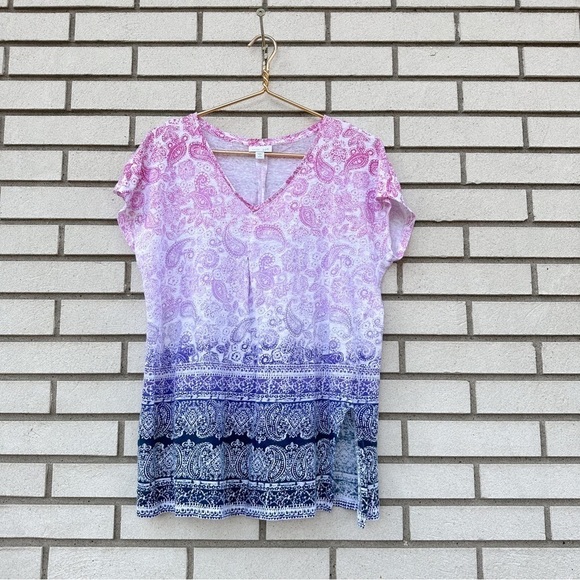 J.Jill Love Linen Ombré Paisley Split Side Tunic Shirt - Picture 5 of 9